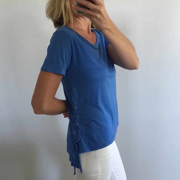 Must Have Tops - Blue, Short Sleeve Side Tie Detail Top